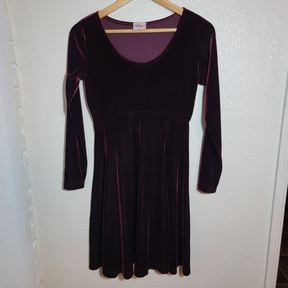 y2k Hillard Hanson Empire Waist Babydoll Velvet Mini Dress sz S Purple
